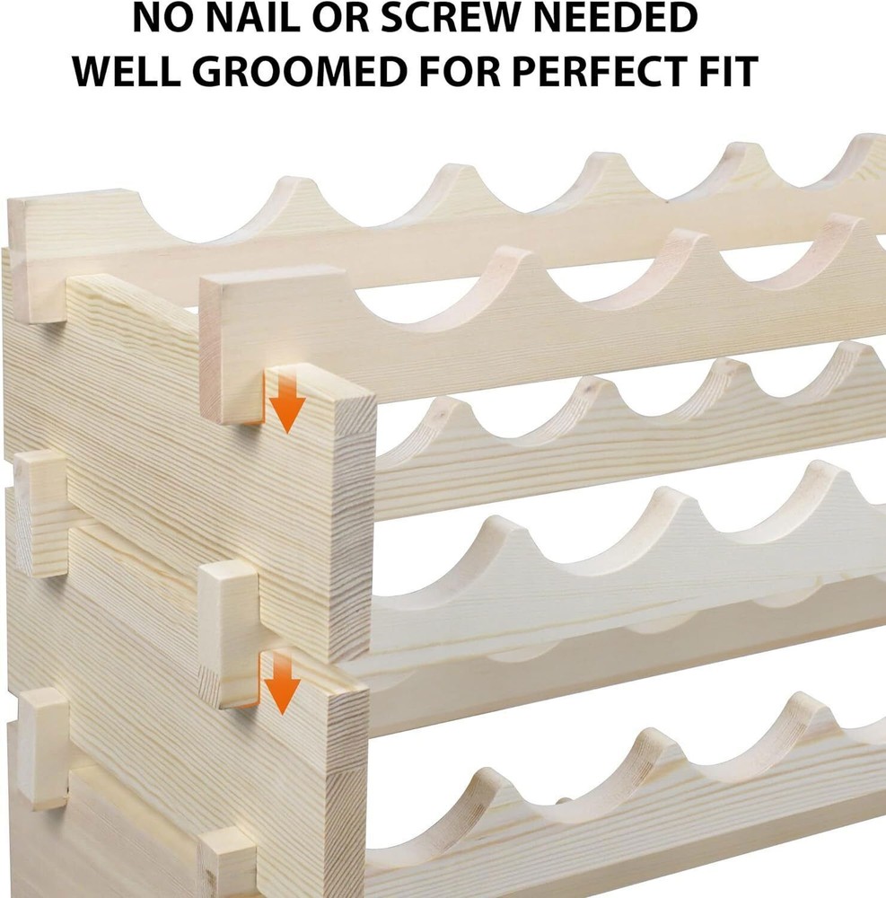 2PCS Wine Rack 72 Bottle Stackable Wine Storage Wood Display Shelf Freestanding