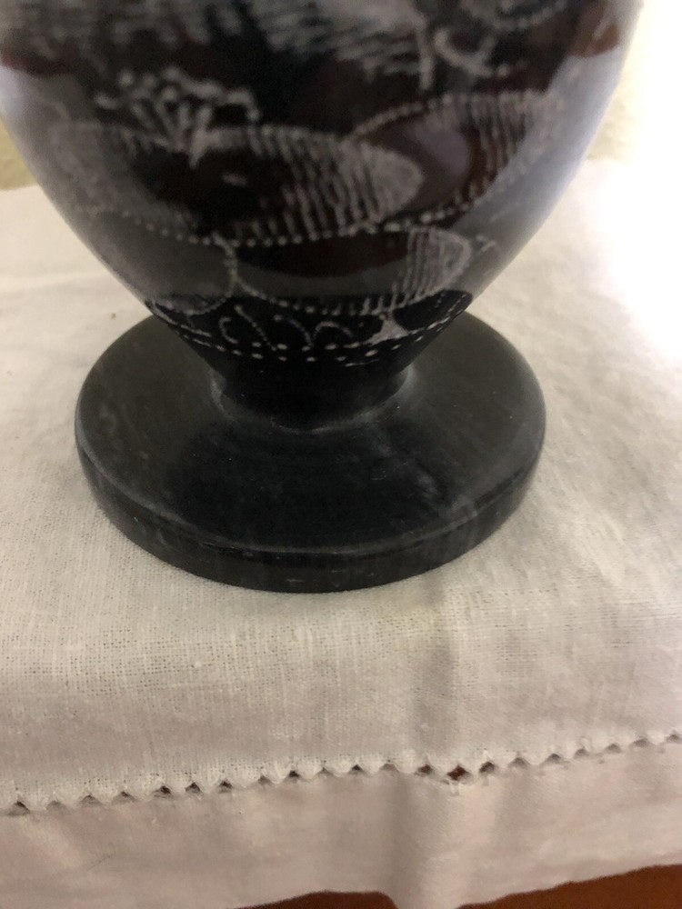 Black Soap Stone Engraved Vase