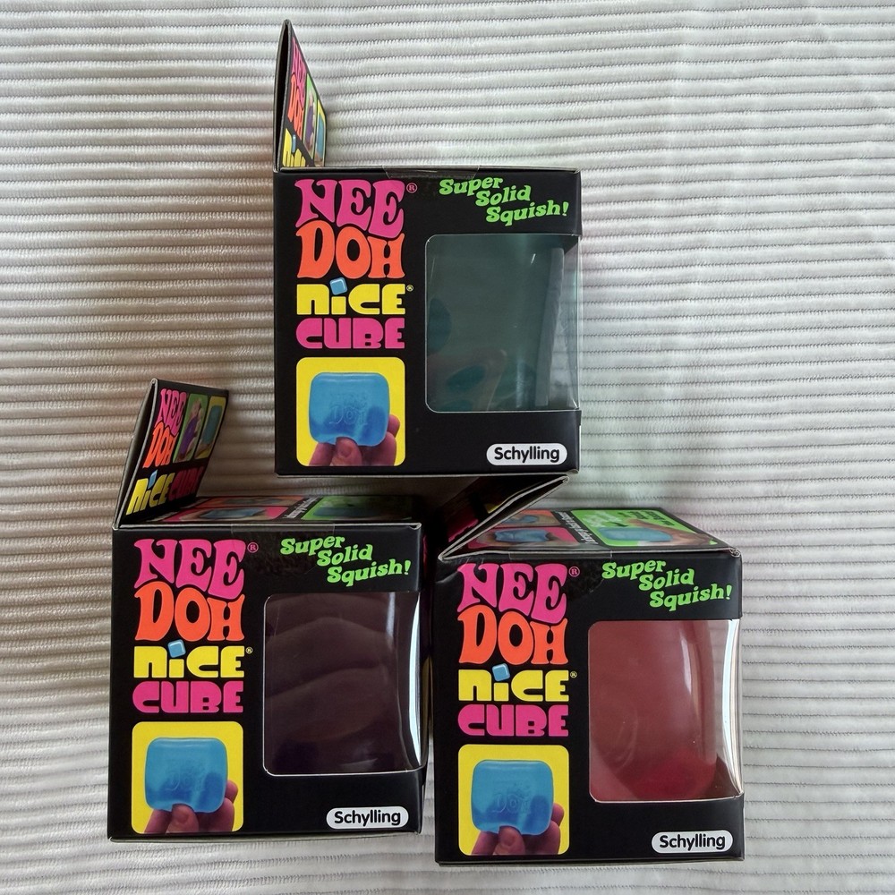 Schylling NeeDoh Nice Cube Super Solid Squish Blue, Pink, & Purple NIB 3pk