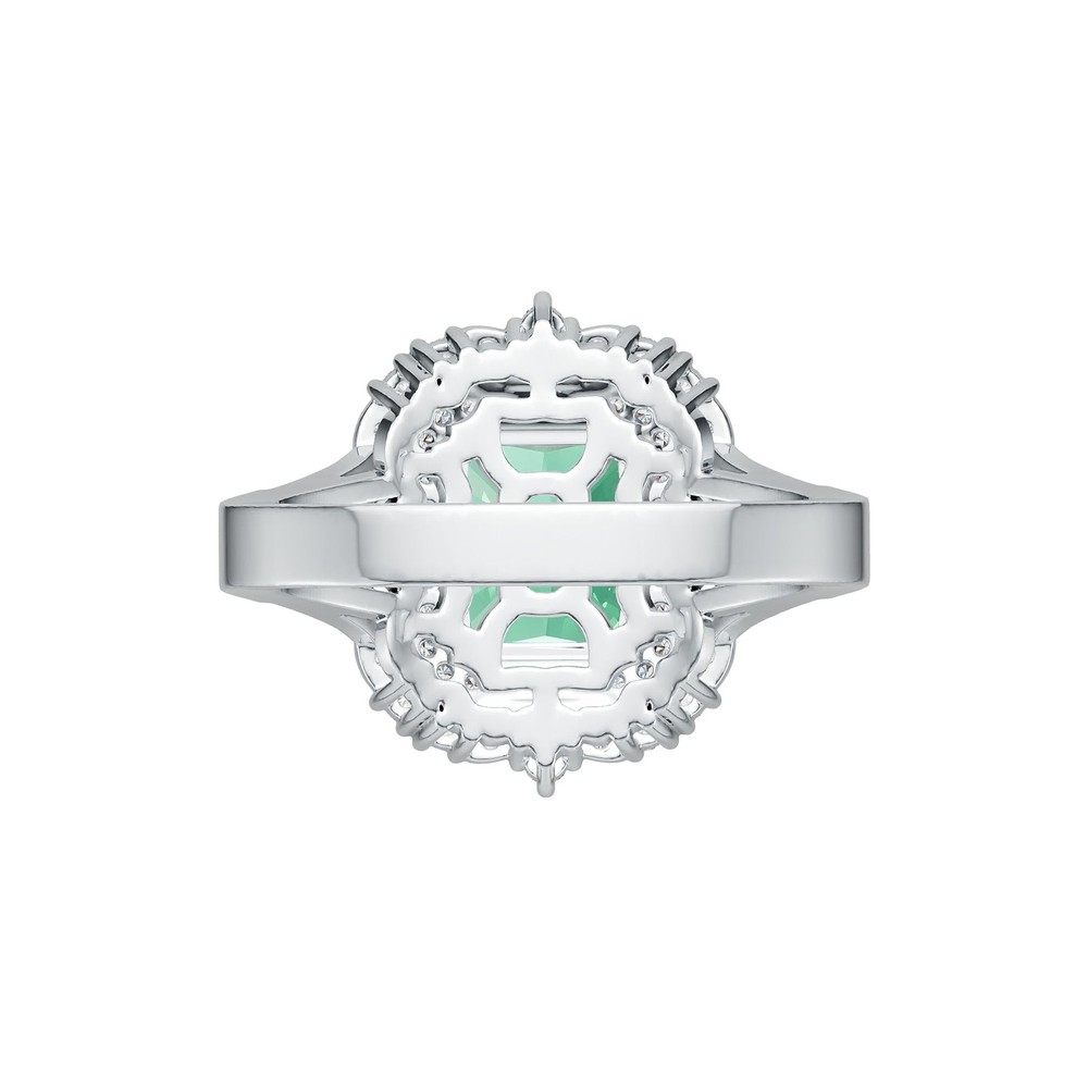 Sterling Silver Semi Mount Ring Setting Emerald OCT 10X8mm Double Halo