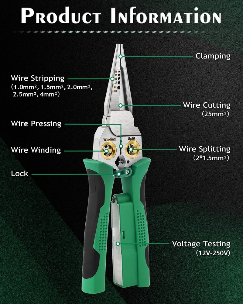 Wire Strippers,Wire Stripping Tool with Voltage Tester,Cable Cutters with Plier