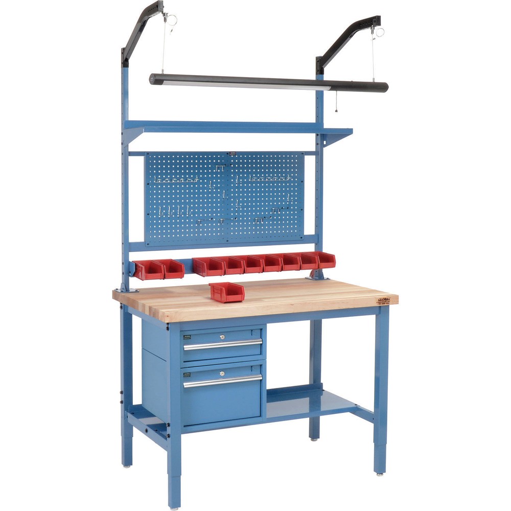 72"W x 30"D Workbench 1-3/4" Thick Maple Top Square Edge Complete Bench Blue