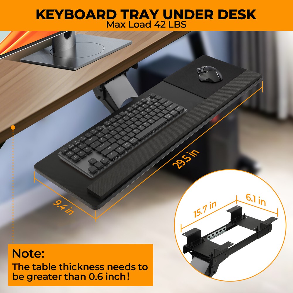 Multi-Function Under Desk Keyboard Tray Adjustable，Slide Out Keyboard Tray