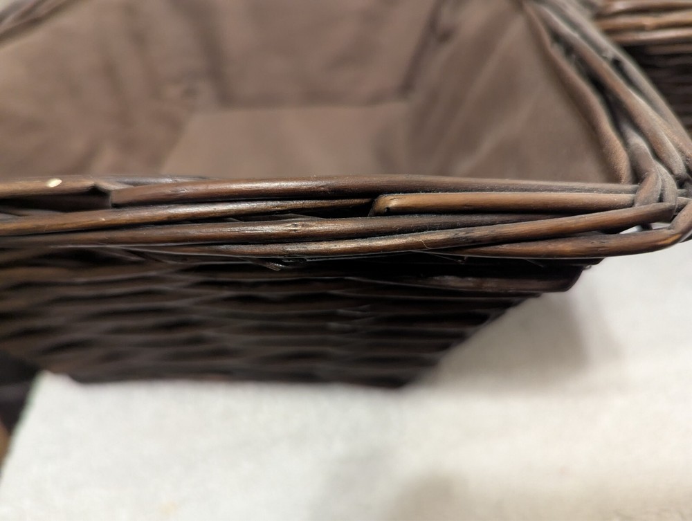 2x Wicker Baskets with Linen Liners, 9.5" x 13" x 5", Brown
