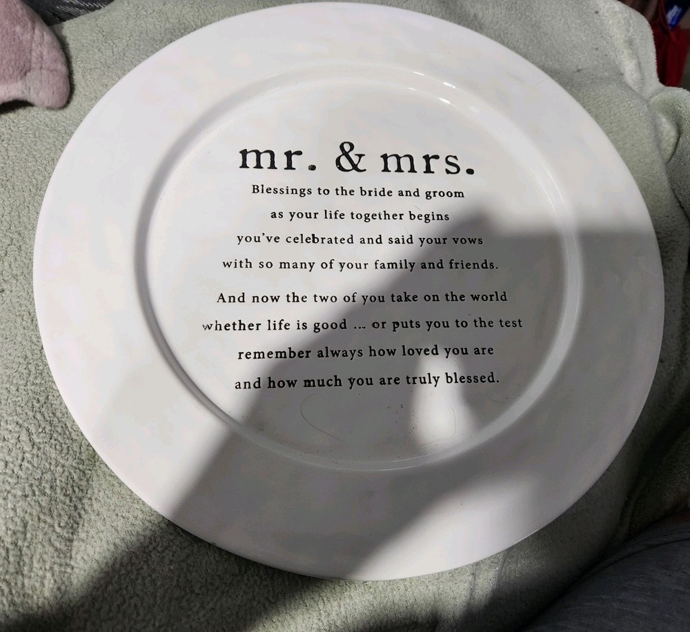 Mud Pie Mr & Mrs 12 Inch Wedding Ceramic Plate EUC