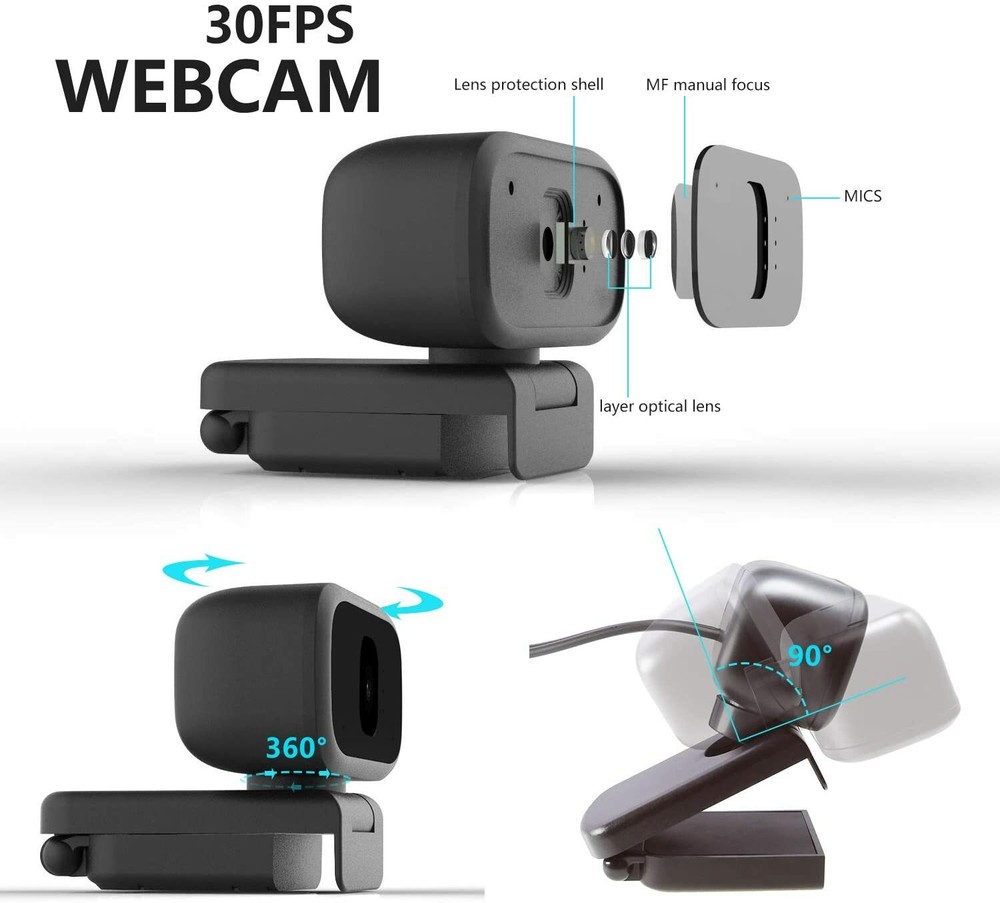 Webcam with Microphone, 5 Megapixel Autofocus HD 720P Streaming Web Camera [Plug