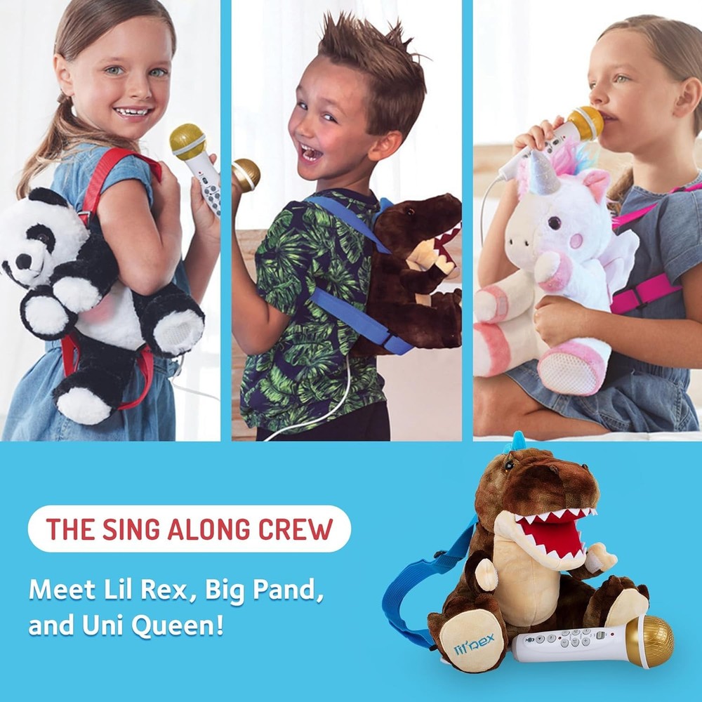 the Singing Machine Lil' Rex karaoke machine Backpack Sing A Long Crew Dinosaur