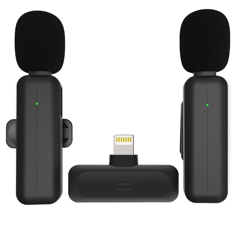 2-Pack Wireless Mini Lavalier Lapel Microphone for Full, Flat Black