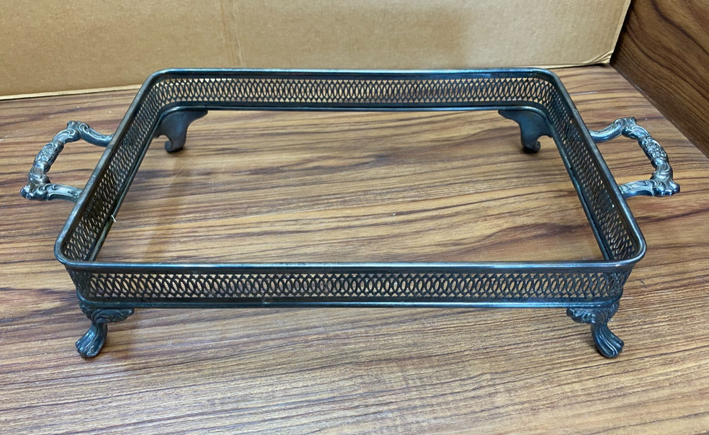 VTG Silver Plated Footed Rectangular Casserole Dish Holder Food Warmer Oneida