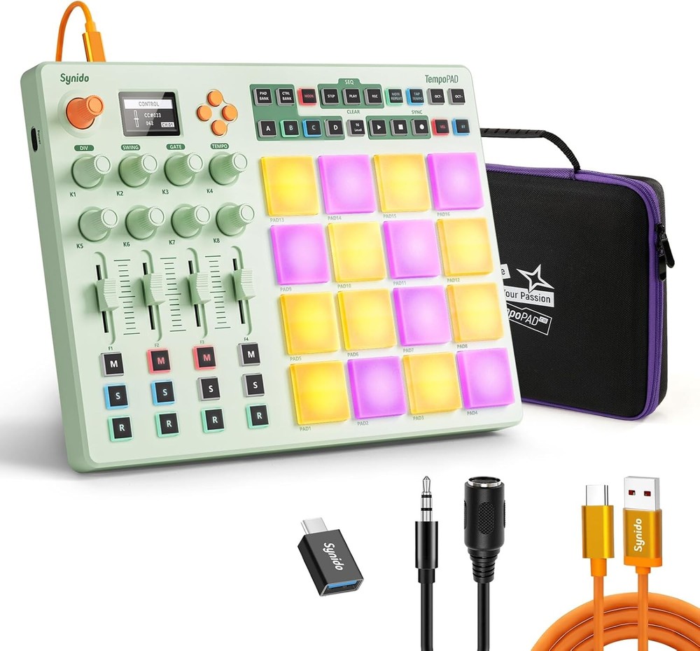 Synido MIDI Pad Controller|Rechargeable Beat Maker Machine|16 RGB Backlit Pads