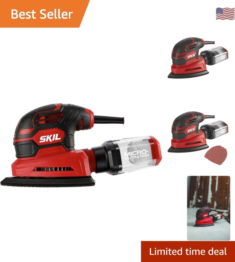 Ergonomic Corded Detail Sander with Micro-Filtration and Hook & Loop Sheets