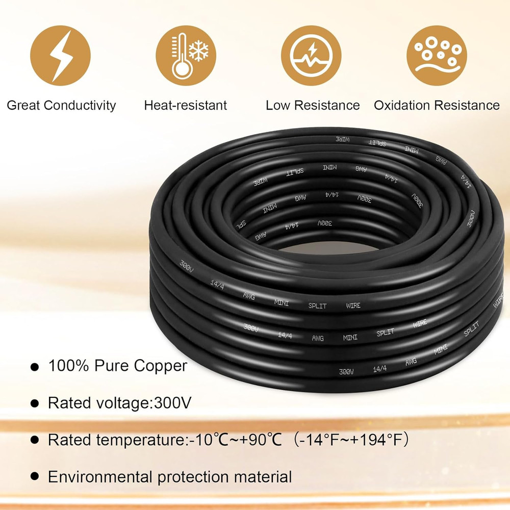 14/4 AWG Mini-Split Cable - 50FT 14 AWG 4 Conductor Control Cable 300V Stranded