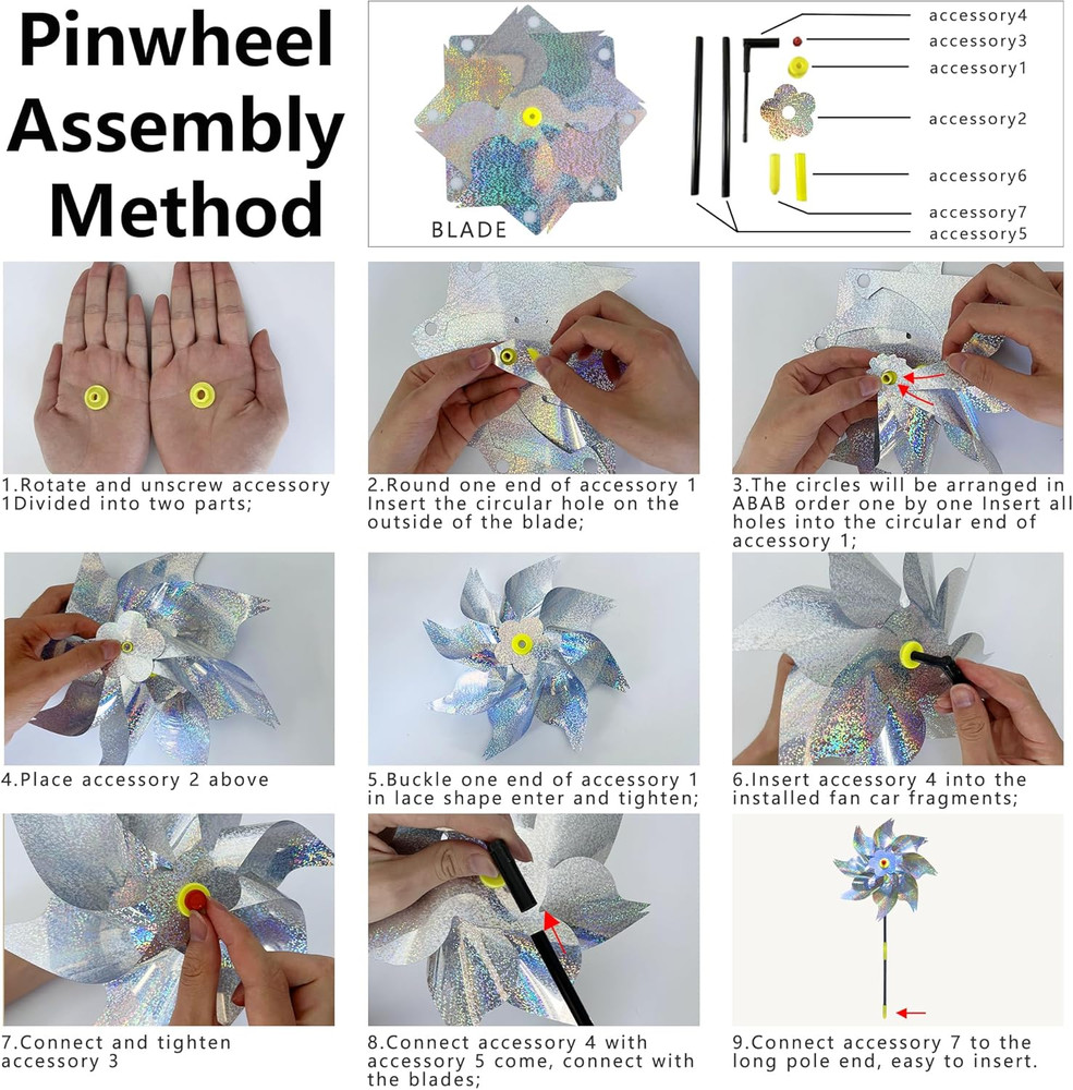 Bird Repellent Set - Includes 2 Reflective Pinwheels, 2 Butterfly Wind Spinners,