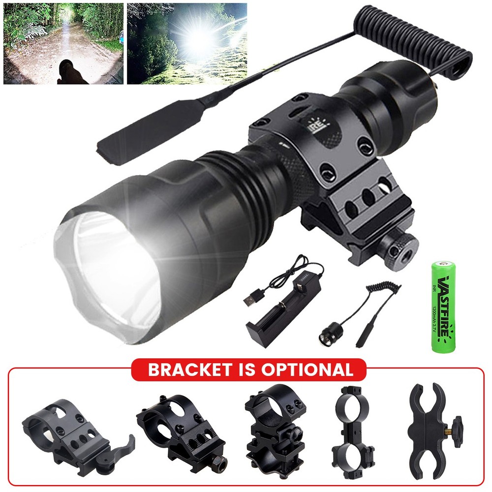 Hunting C8 White LED Light Flashlight Rechargeable Scope Mount / 20mm Rail Torch