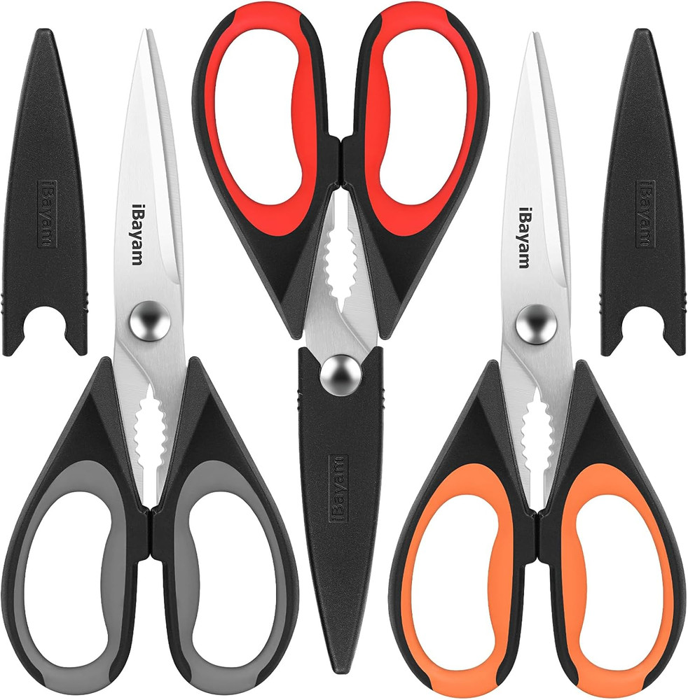 3-Pack 8.5"Kitchen Scissors All Purpose Heavy Duty with Protective Sheath, Soft
