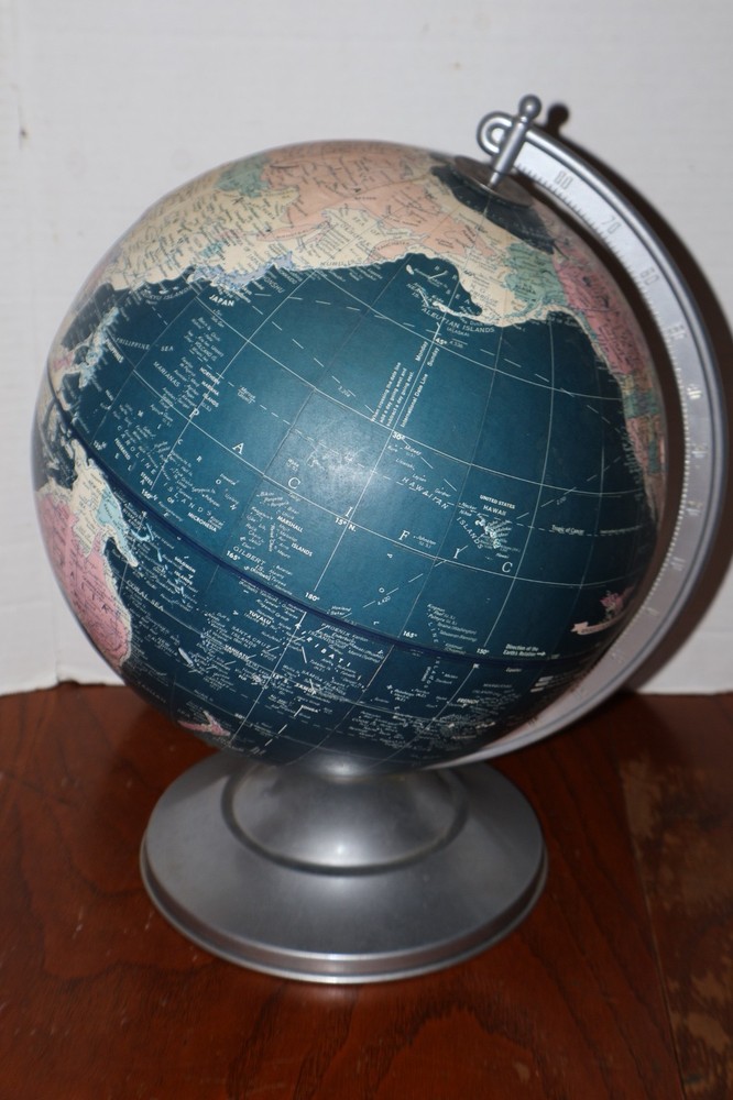 Vintage Replogle 12 Inch Midnight Globe With Silver Base Excellent Condition