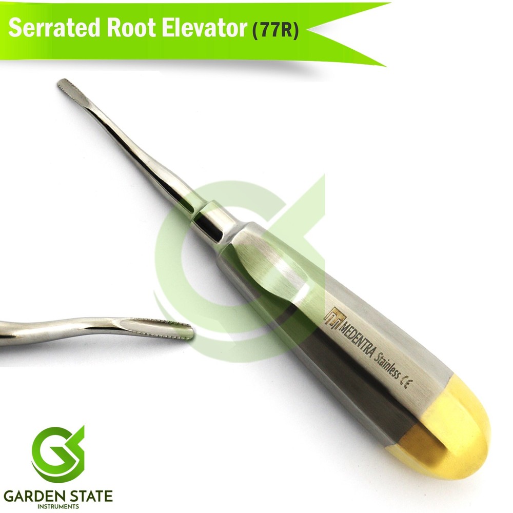 3 PCS Serrated Root Elevators #77R Tooth Extraction Elevator Half Gold Handle