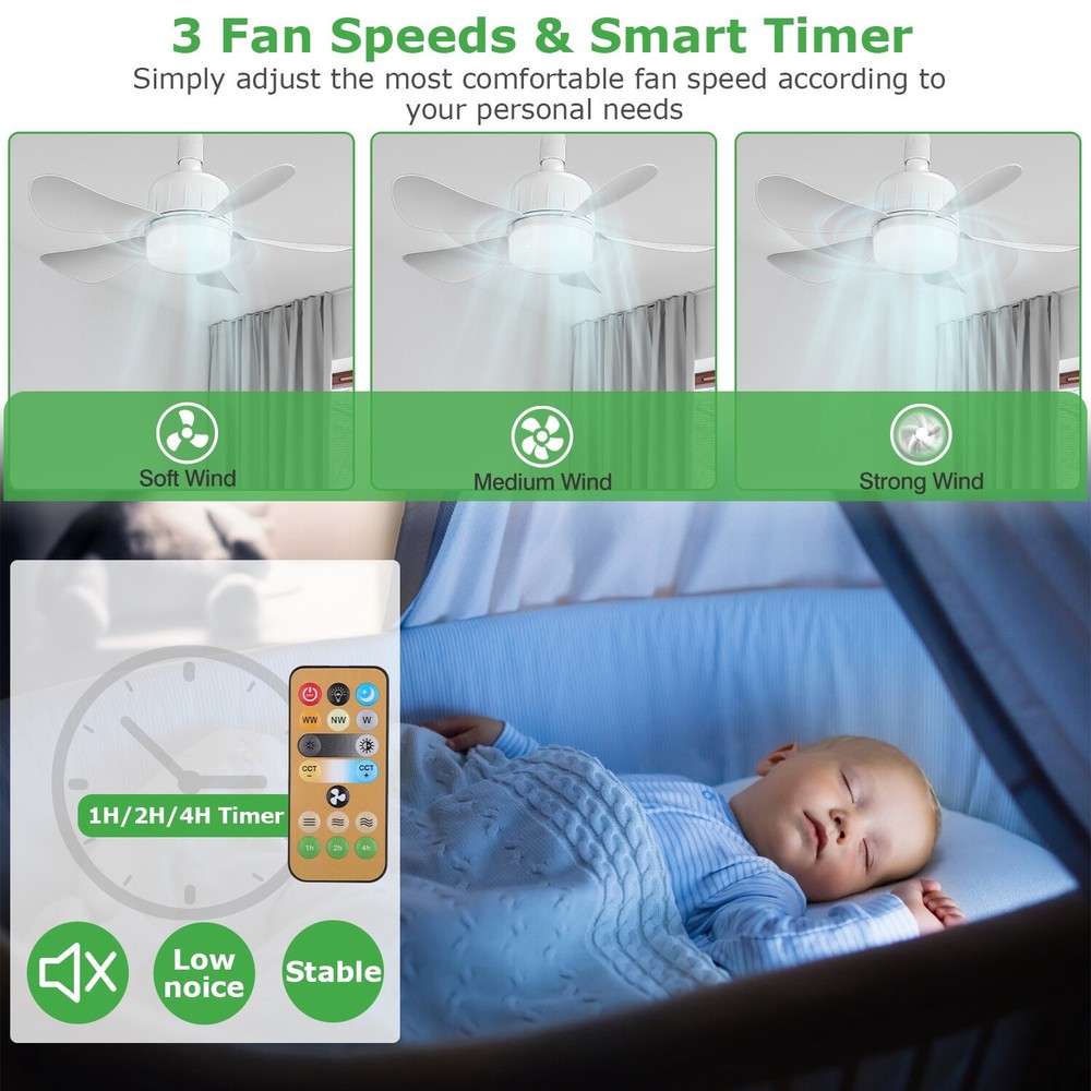 3-Speed Socket Fan Light with Remote & Socket 6 Blades Light Socket