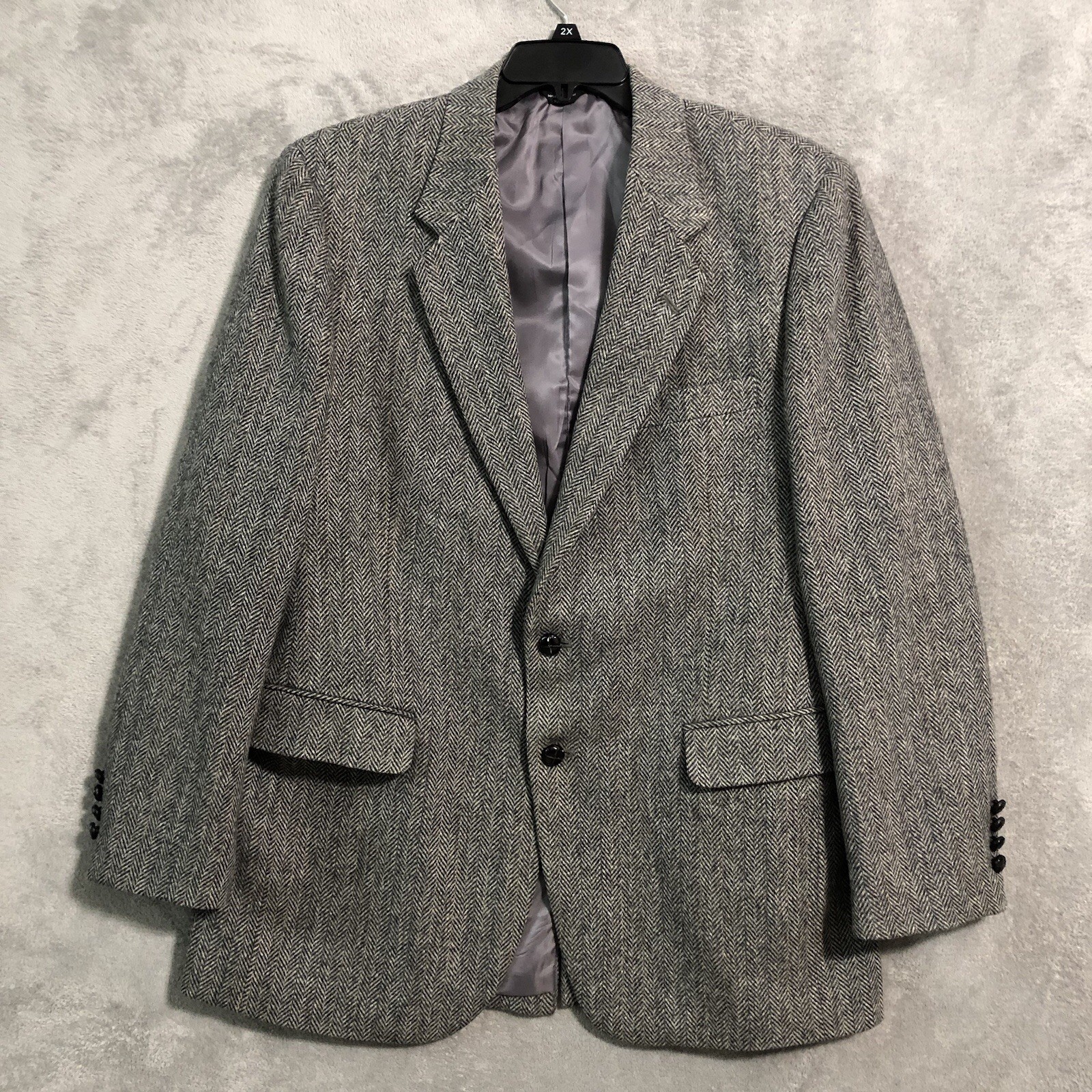 VTG Joe Namath Mens Blazer Size 44L Long Gray  Herringbone Wool Tweed Sport Coat