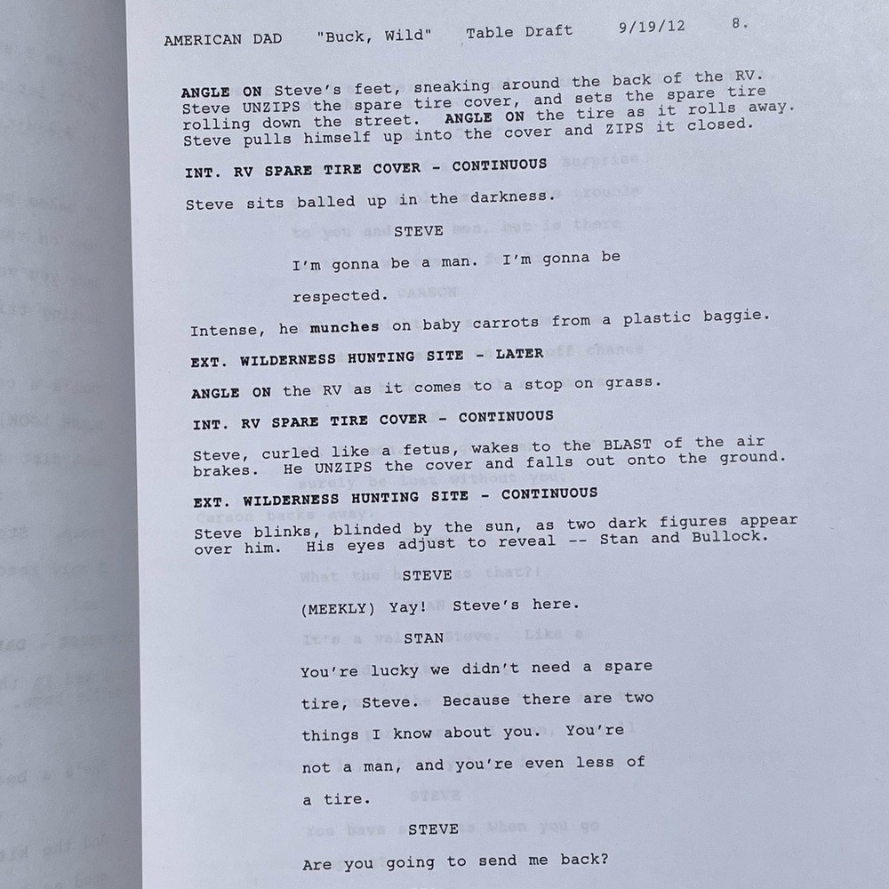 American Dad 2012 Buck, Wild Production Used Table Draft Script Seth MacFarlane