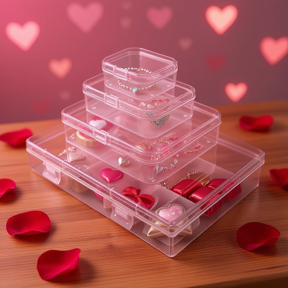 Goodma 24 Pieces Mixed Sizes Rectangular Empty Mini 4 Sizes, Transparent