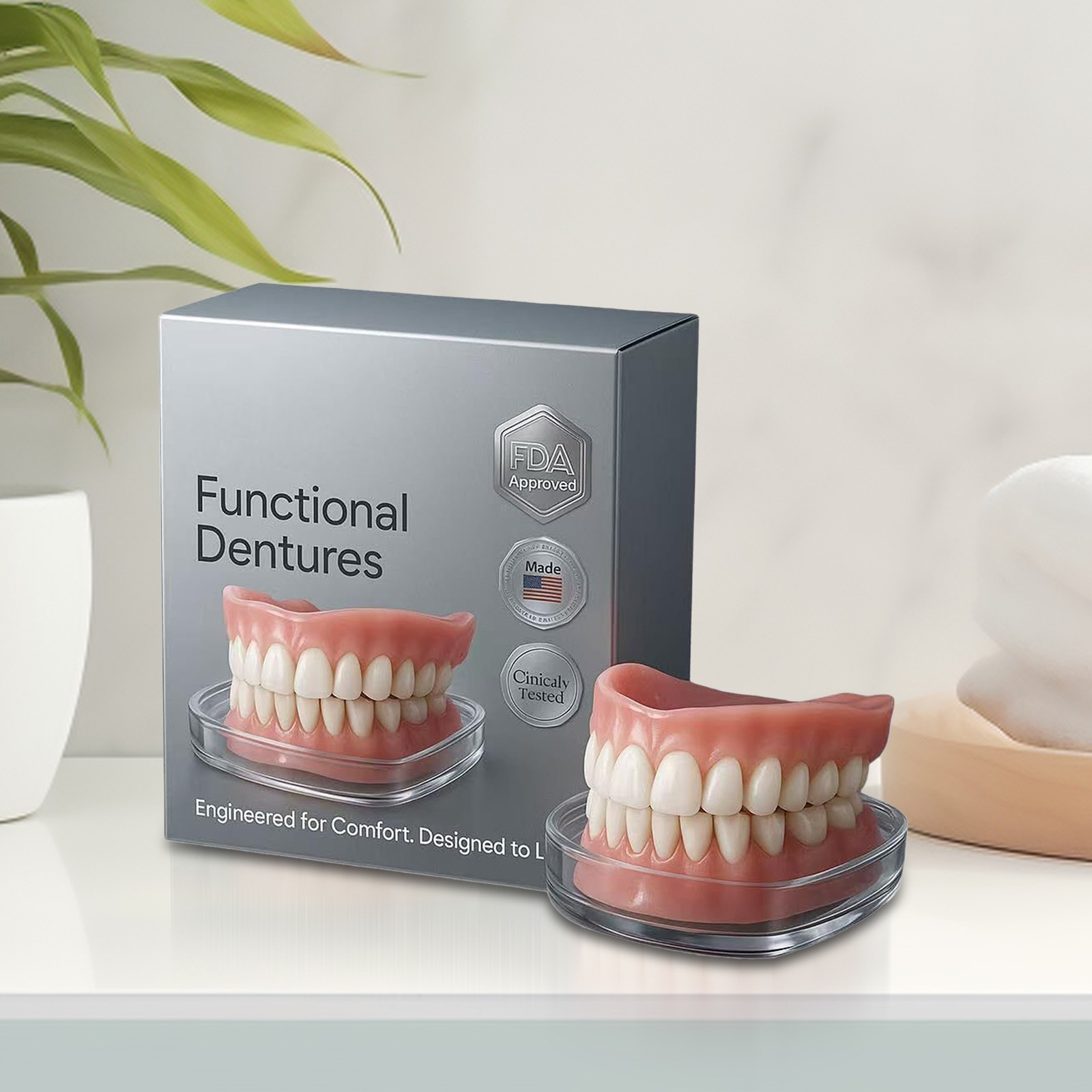 False Teeth, Dentures For Women And Men, Upper And Lower Silicone Denture Set