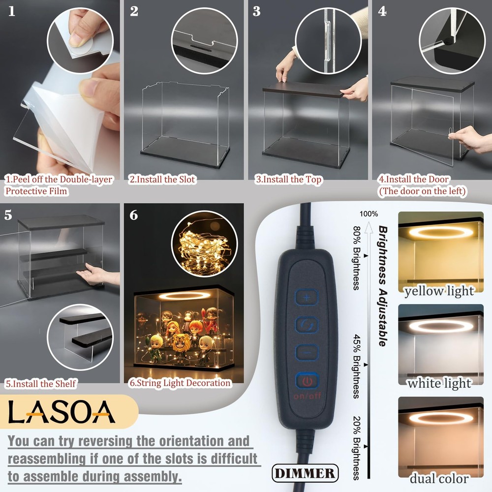 Acrylic Display Case with Adjustable LED Lights 5 Tier Clear Display Box for ...