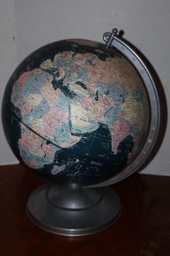 Vintage Replogle 12 Inch Midnight Globe With Silver Base Excellent Condition