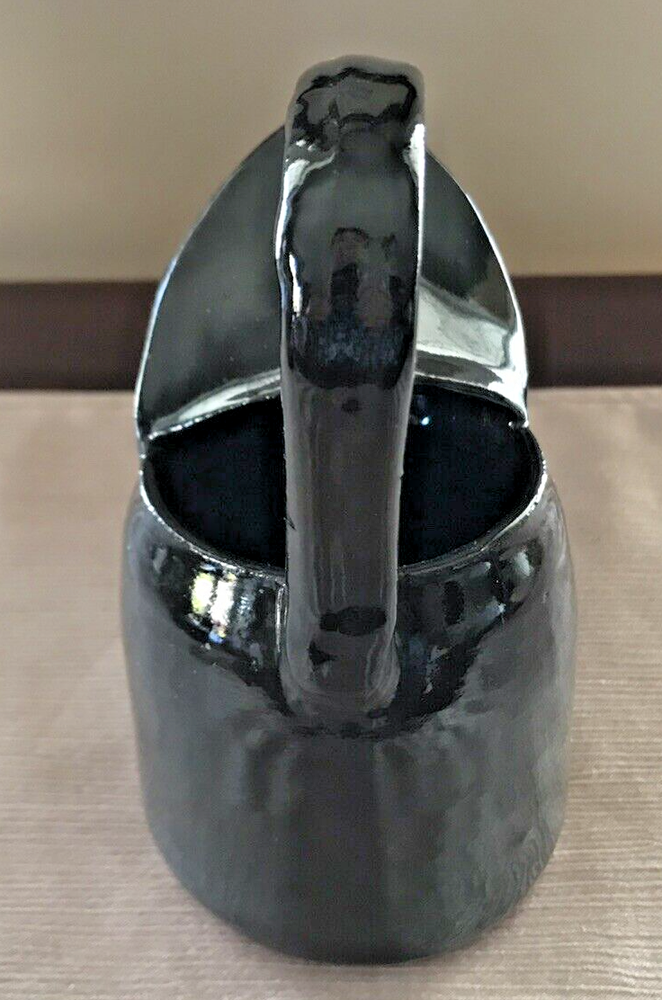 Handcrafted Studio Pottery Small Black Pitcher Unique Spout 6.75"