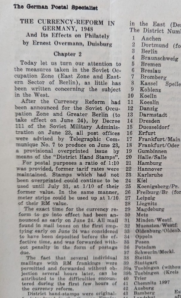 Two German Postal Specialists Apr May 1954 Currency Currency Reform 1948