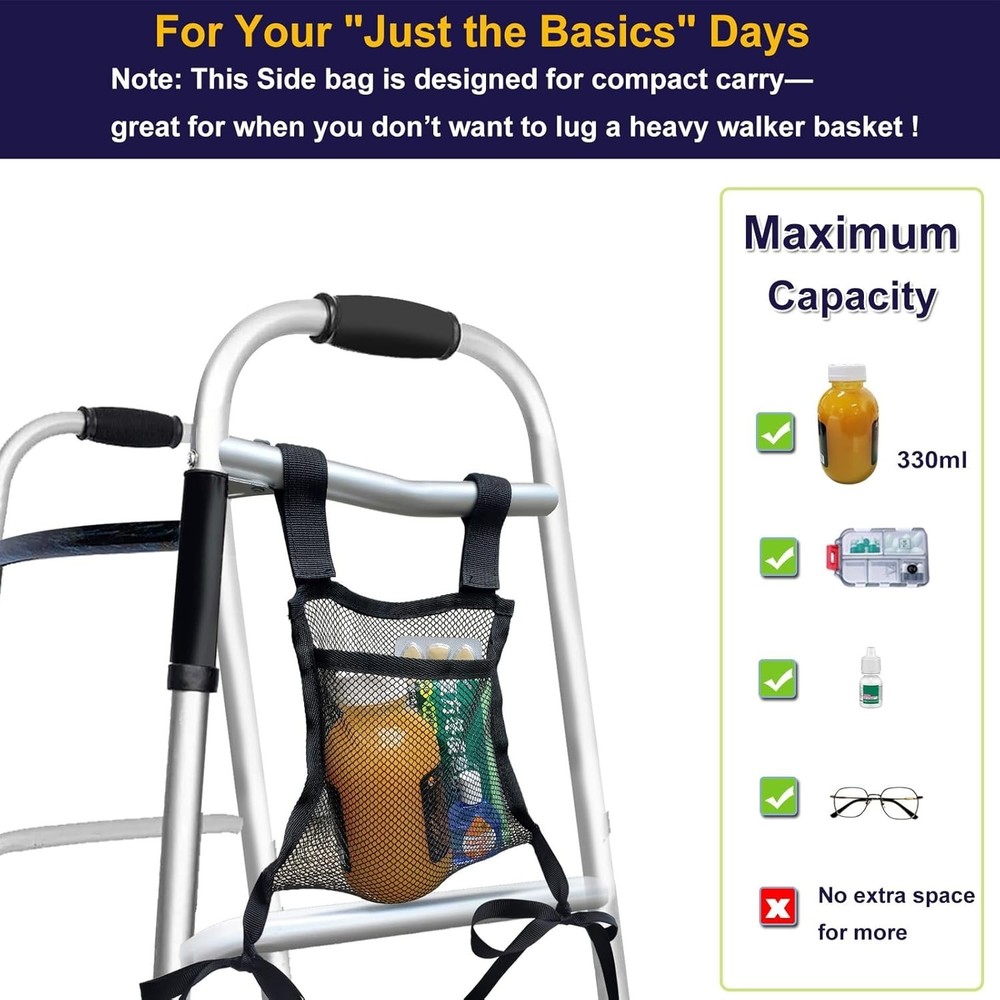 Lightweight Side Walker Bag Organizer - Easy Attachment & Secure Storage - Black