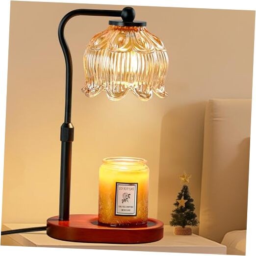 Candle Warmer Lamp with Timer & Stepless Dimming, Height Walnut Wood