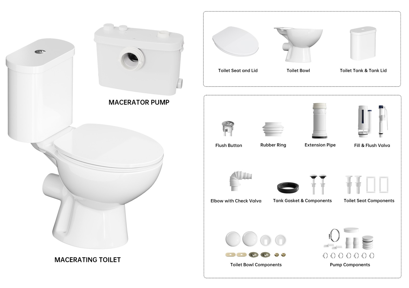 Macerating Toilet System with 500W Pump Upflush Dual Flush Toilet for Basement