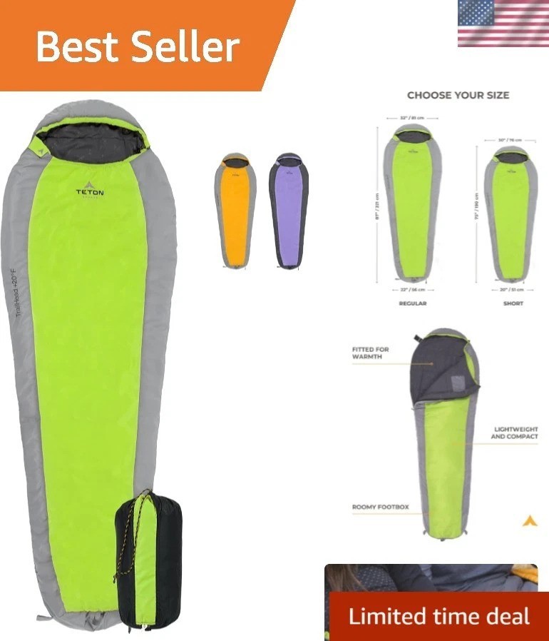 20F Teton Lightweight Sleeping Bag - Comfort & Durability for Camping