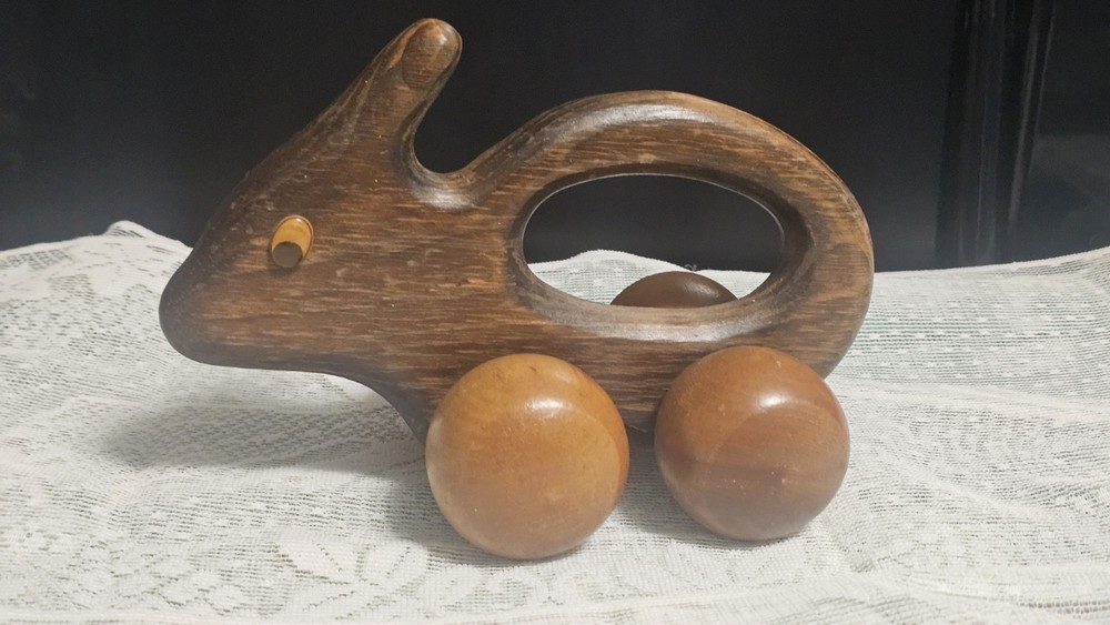 Vintage CWI Wooden Bunny Rabbit Pull Toy Rustic Primitive Country Decor