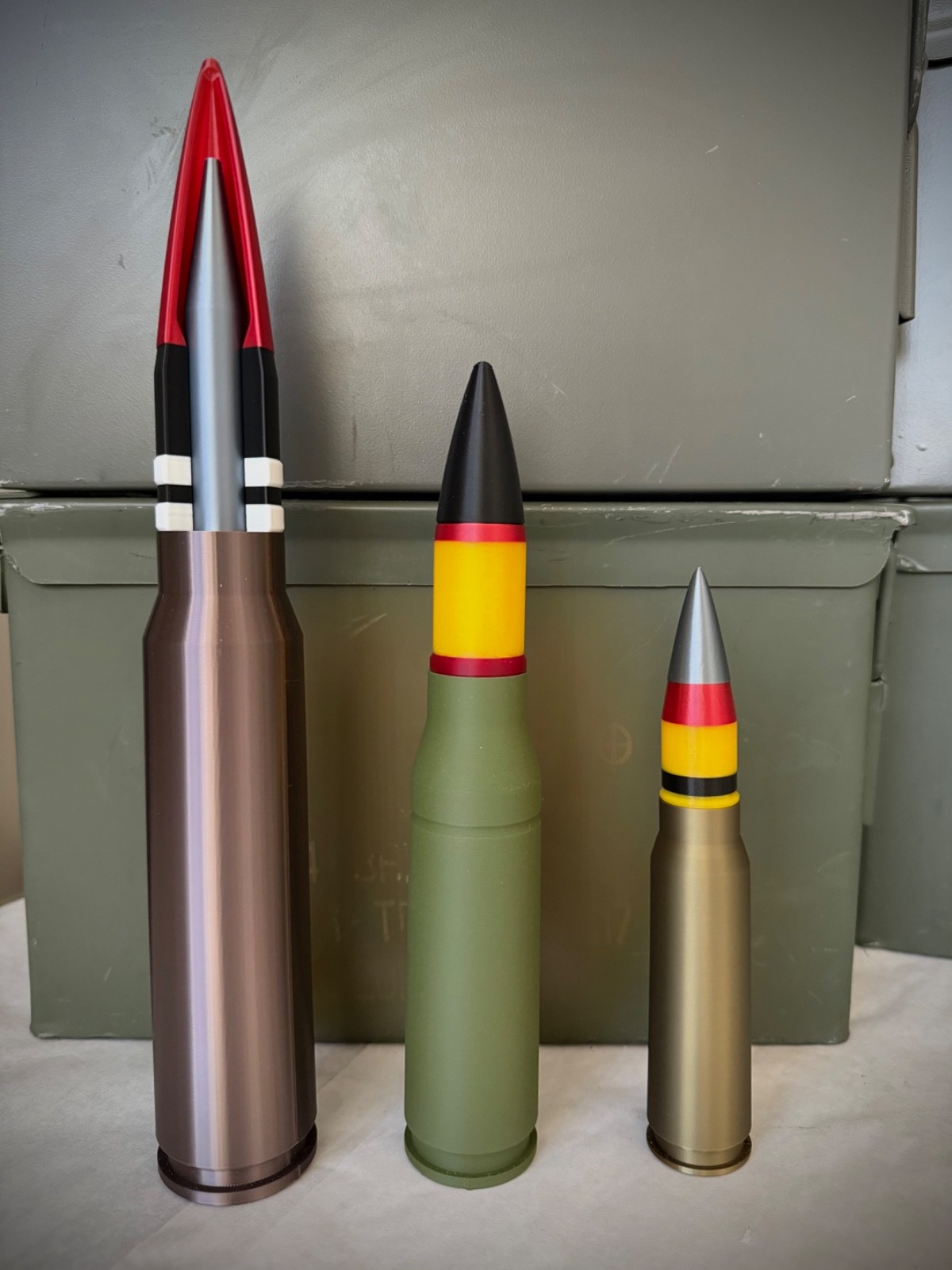 Set of 3, Replica 20mm, 25mm, 30mm Ammunition Used By All Modern Fighters & A-10