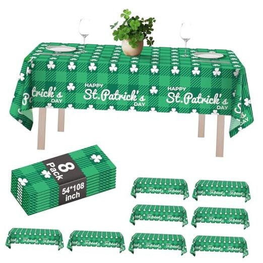 8 Pack Plastic Tablecloth 54" x 108" Disposable Rectangle Clover Checkered