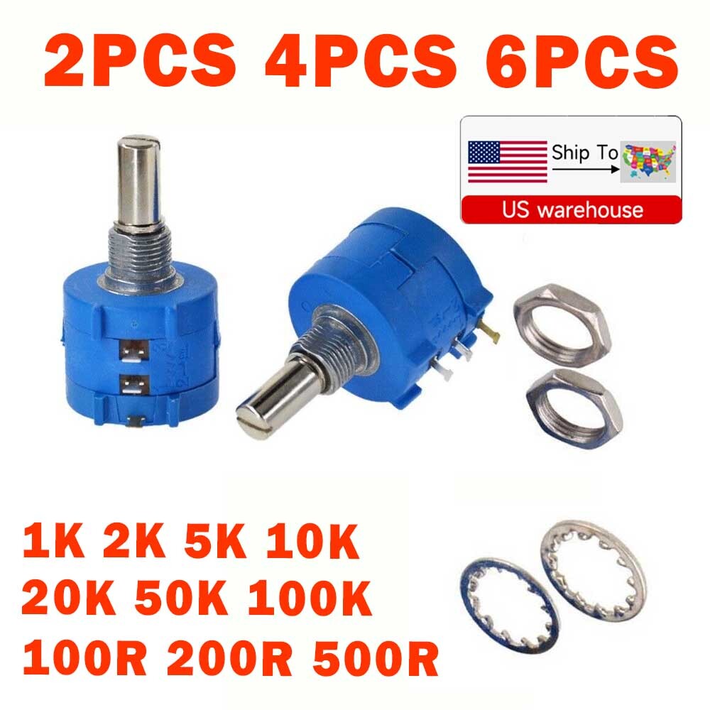 2/4/6Pcs Rotary Potentiometer Variable Dial Resistor Precision Multiturn 10-Turn