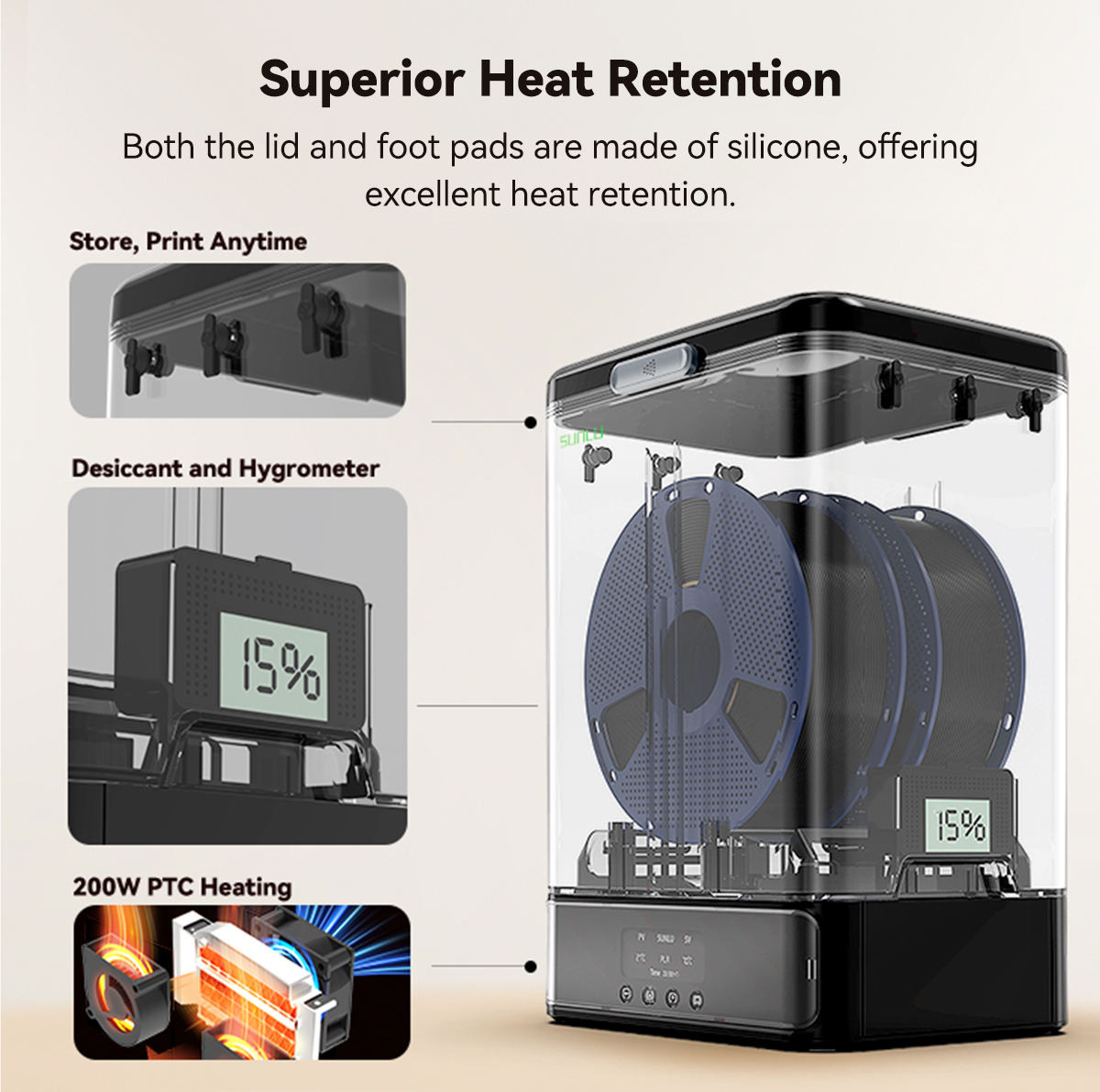 SUNLU FilaDryer SP2 Separation Design，Fast Heating，Strong Safety，Black