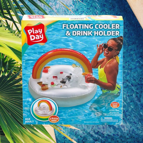 Play Day Inflatable Rainbow Beverage Holder Pool Float, Adults