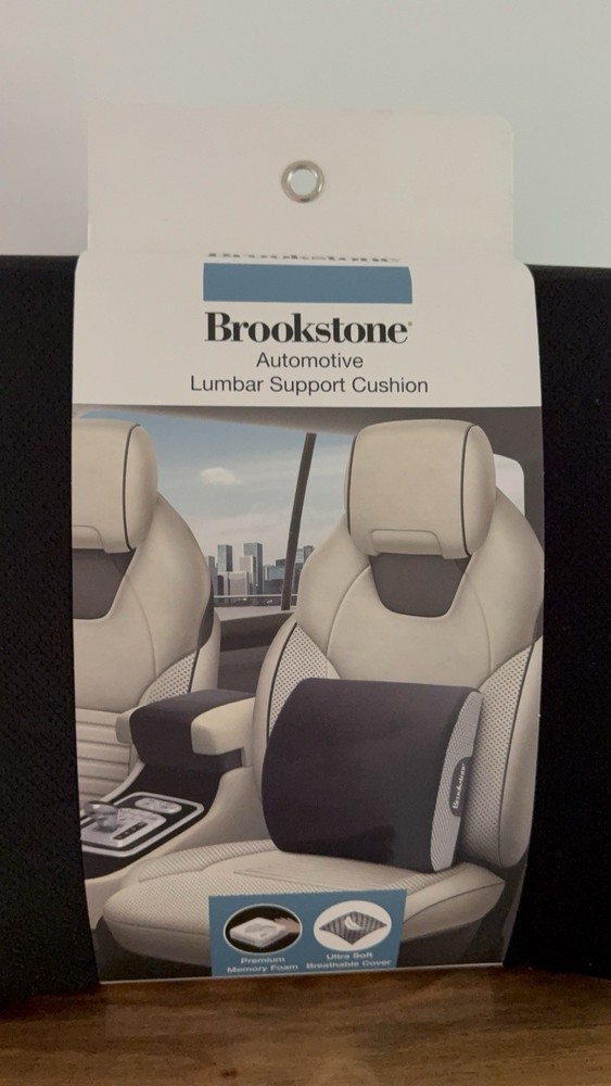 Brookstone Lumbar Support Cushion Black Premium Memory Foam Adjustable Strap