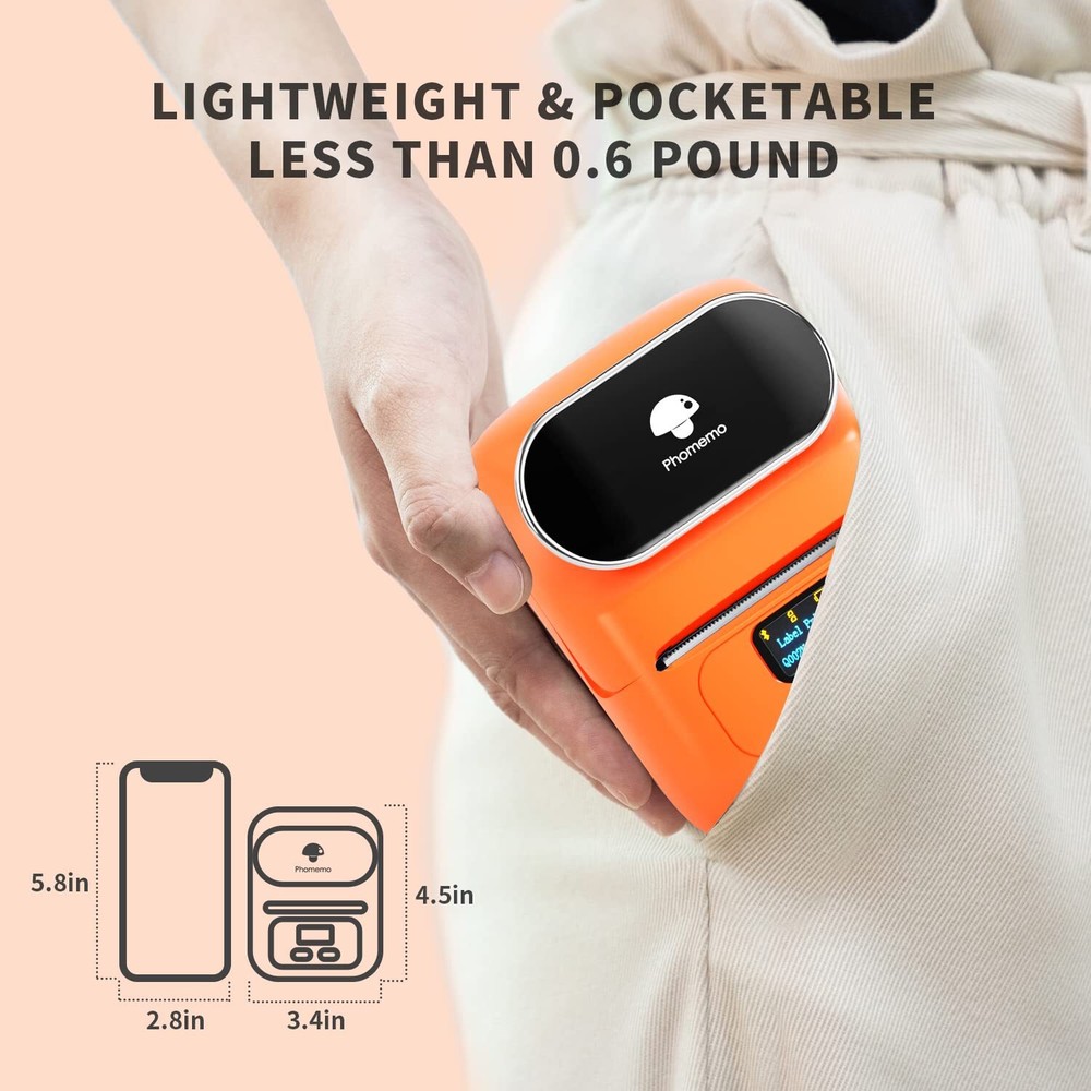 Phomemo M110 Portable Thermal Label Printer Mobile Barcode Printer+3 Rolls Paper