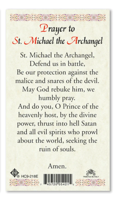 Laminated St. Michael Archangel Prayer Holy Card Defend Us in Battle Catholic
