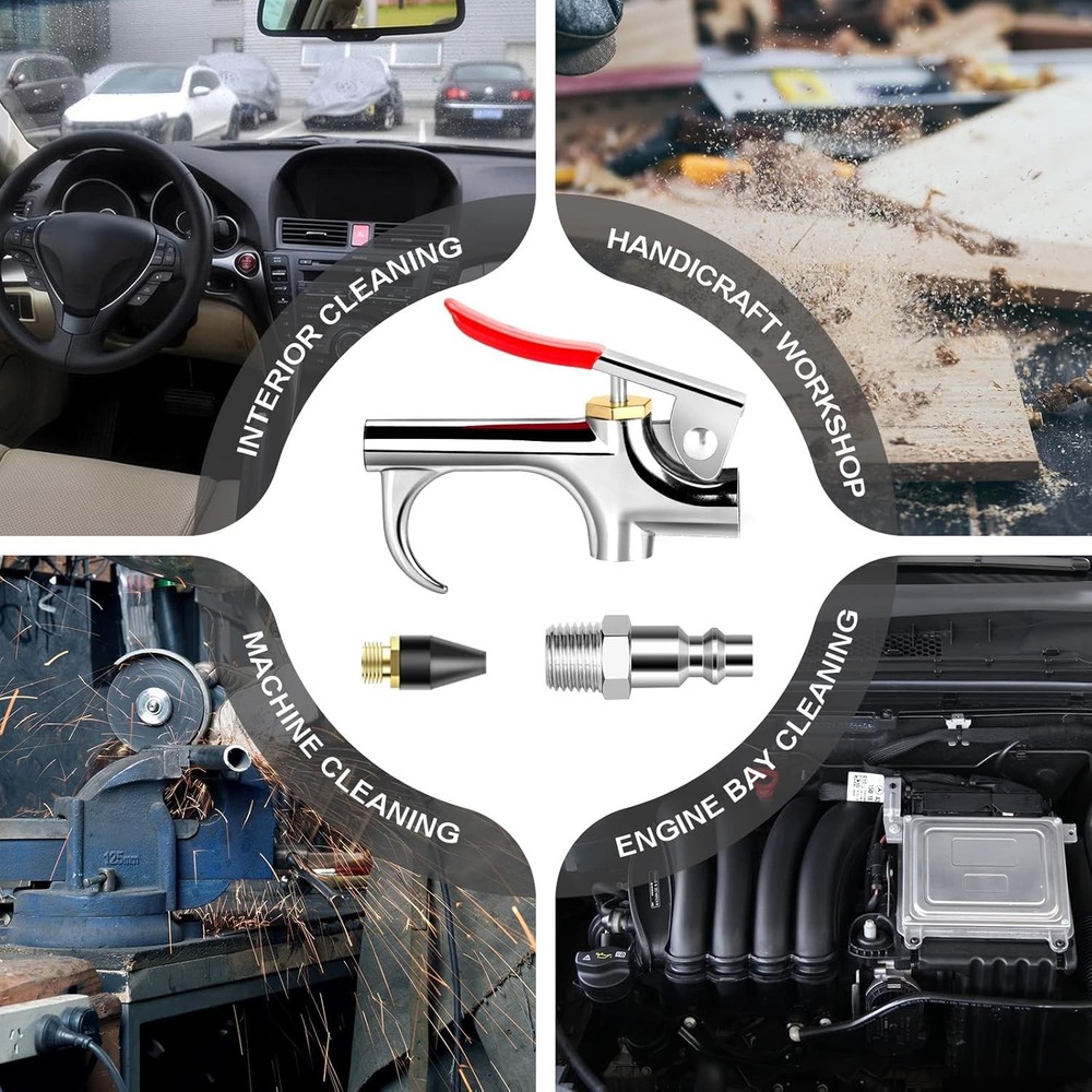 Chrome Blow Gun with Rubber Tip - 1/4 in Quick Fitting Accessory Kit
