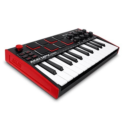 25-Key USB MIDI Keyboard Controller with 8 Backlit Drum Pads & Knobs, Music Soft
