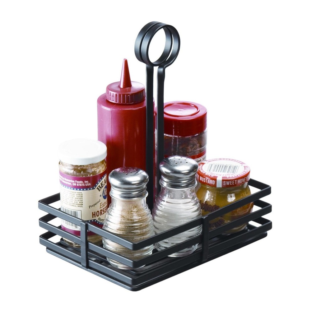FWC68 Rectangular Wrought Iron Condiment Rack Basket with Display Handle, 6" ...