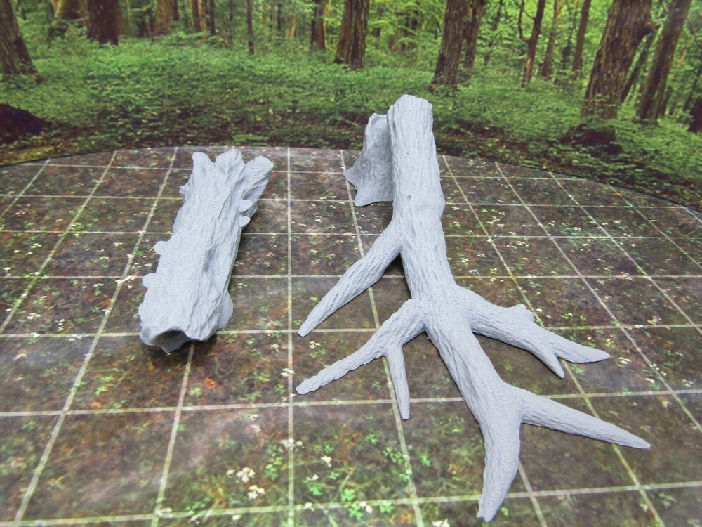 Fallen Tree and Mossy Log Pair Mini Scenery Terrain 3D Printed Model 28/32mm