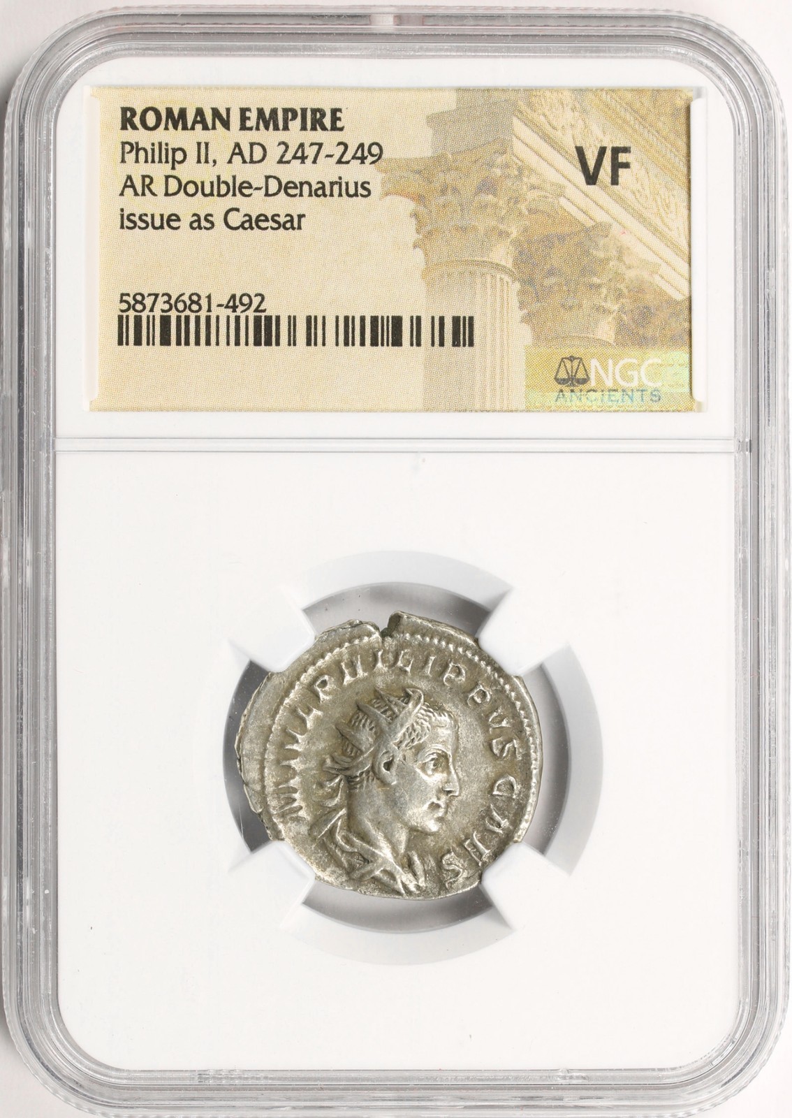 Roman Empire Philip II AR Double Denarius AD 247-249 NGC VF Ancient Coin