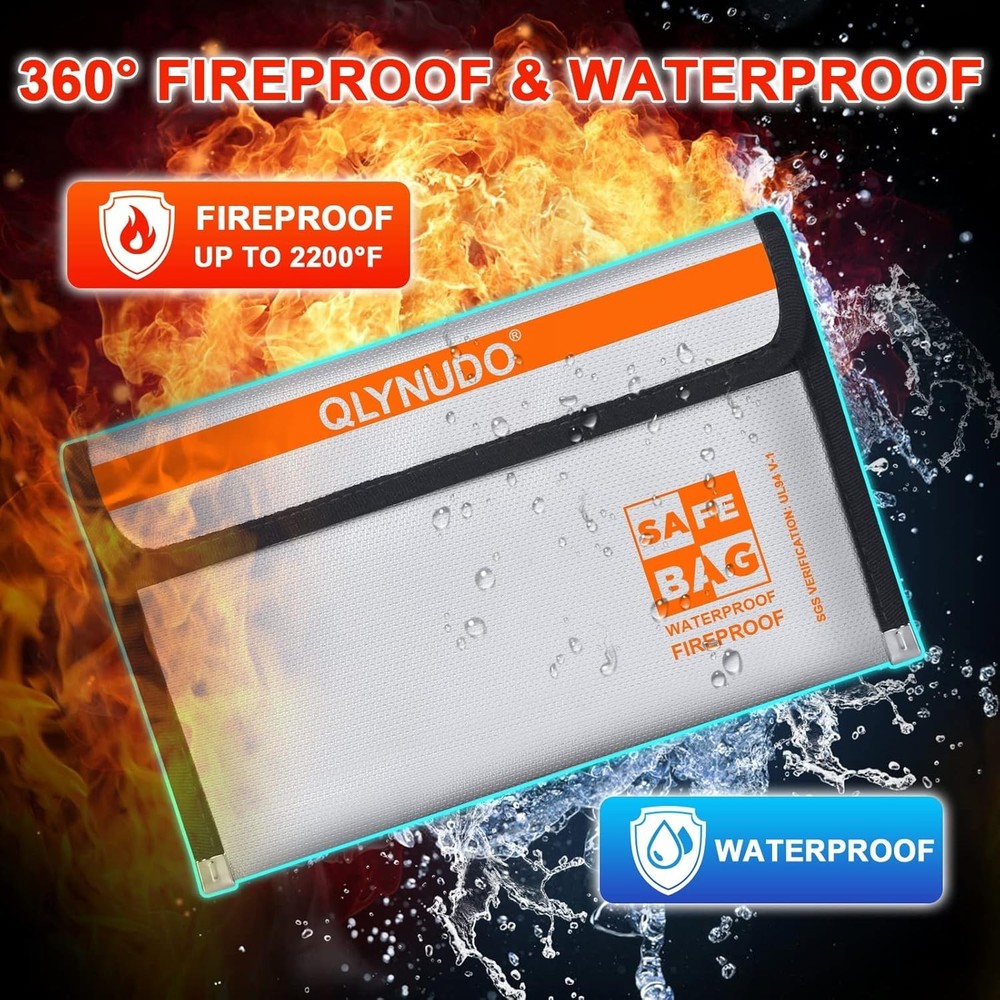 Small Fireproof Money Bag for Cash and Documents (8x5", Basic, Silver + Black