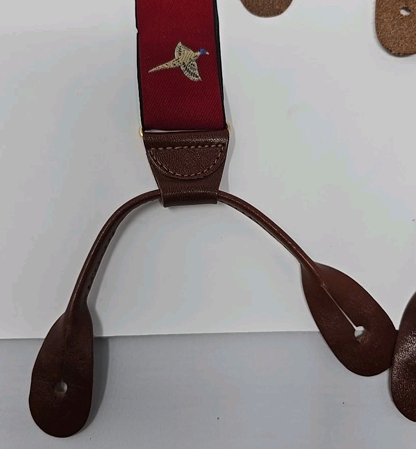 Red Pheasant Men's Adjustable Suspenders Leather Button On